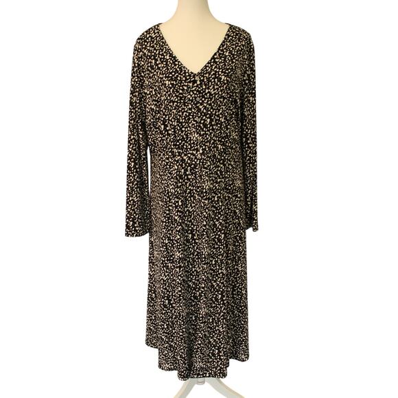 Talbots Plus Size Pullover Abstract Dots Midi Dress Elastic back V Neck LS READ - Picture 1 of 12